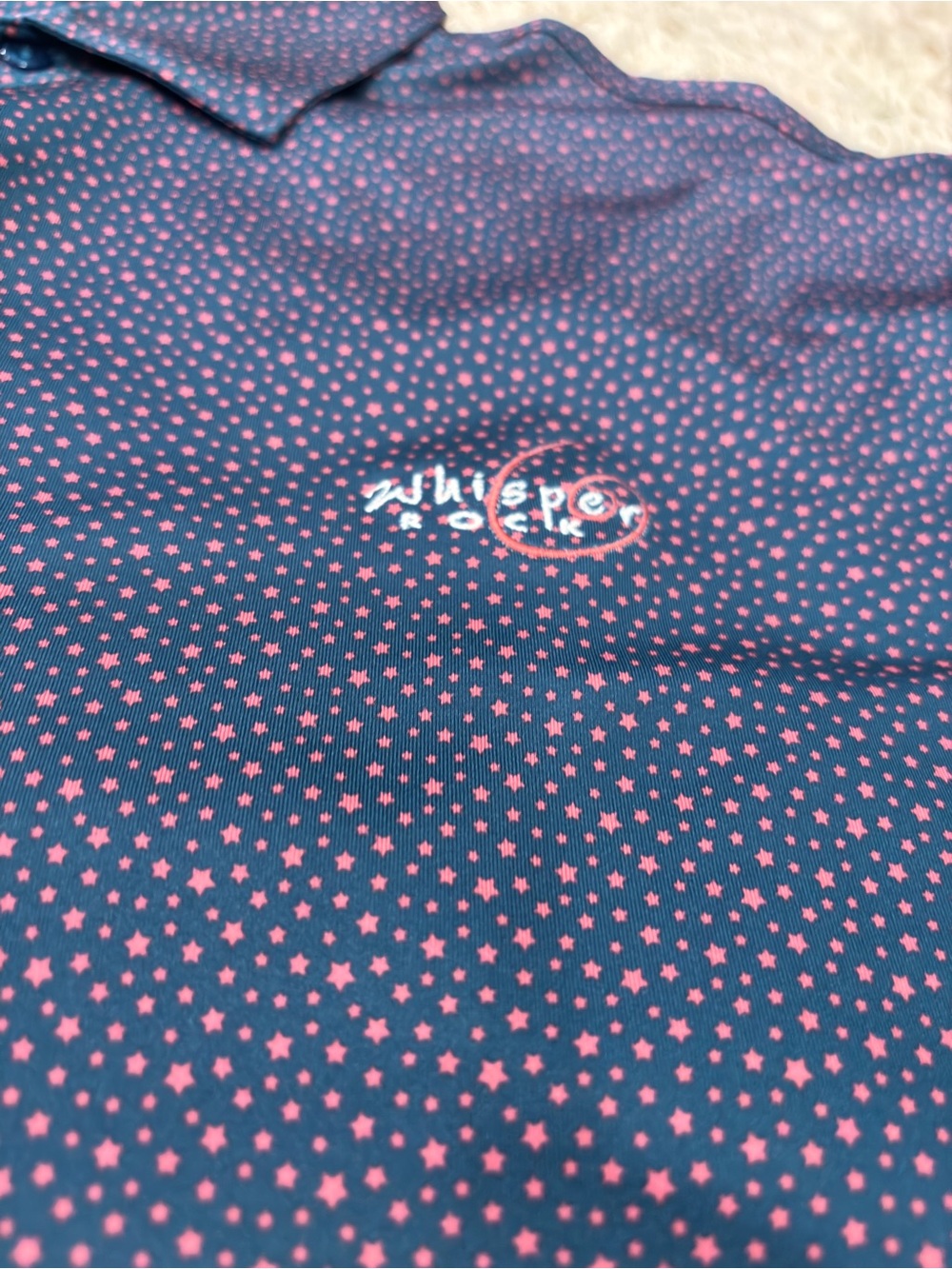 Peter Millar Summer Comfort Whisper Rock Golf Polo Shirt Navy Pink Star Print L